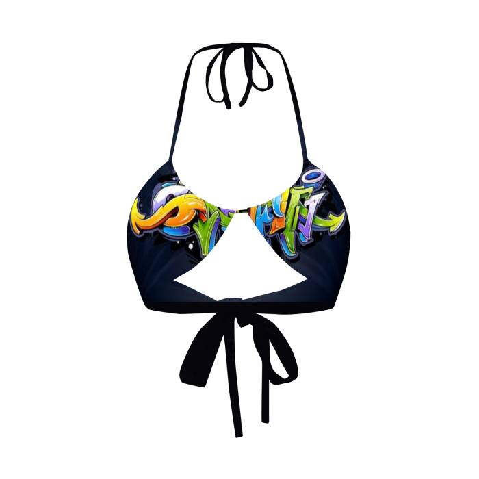 COLORFUL GRAFFITI Women's Two-way Halter Crop Top-SMALL-4XL