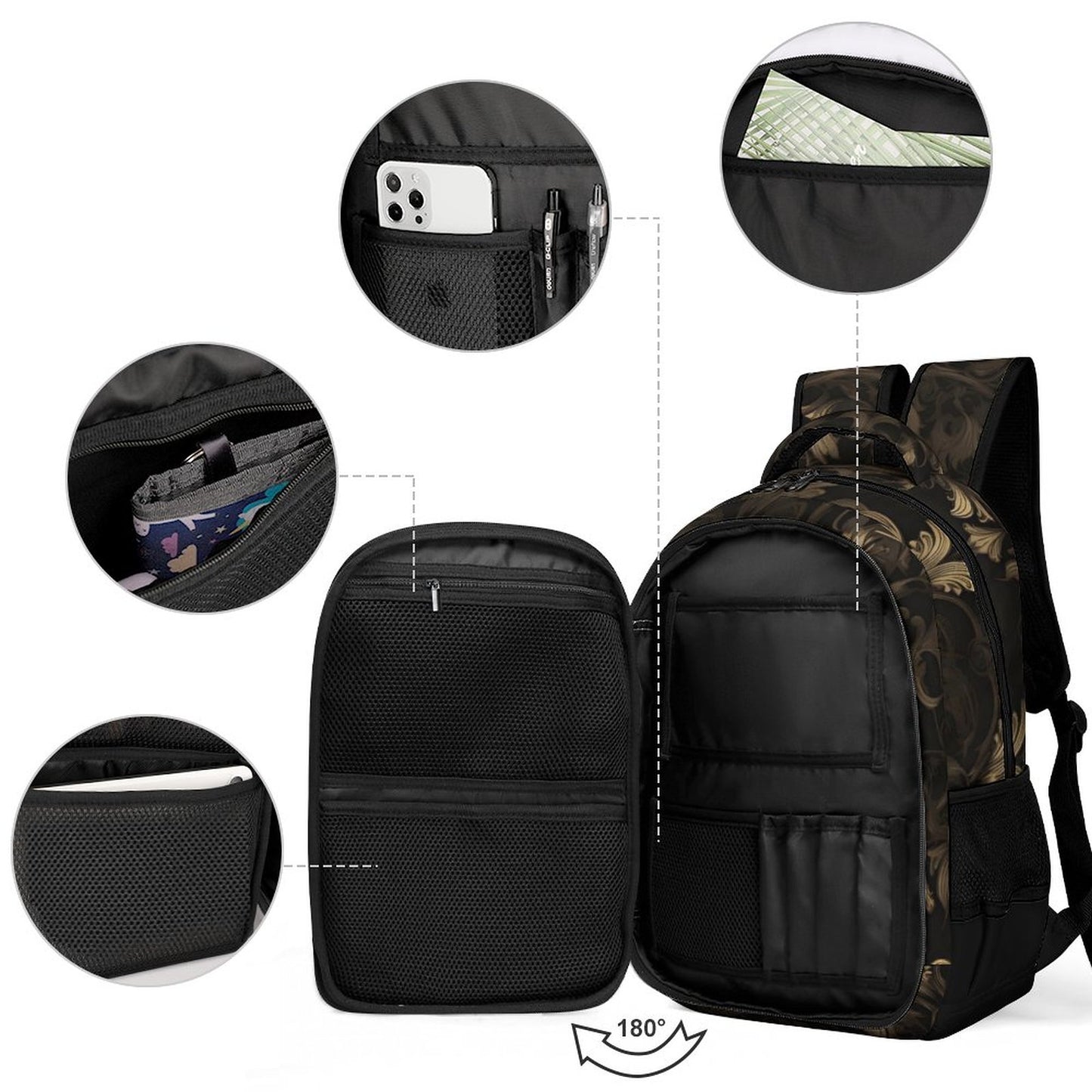 BLACK & GOLD ACCENT Multi-Pocket Back Pack