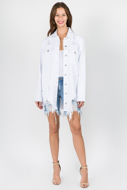 American Bazi Distressed Frayed Hem Denim Jacket (S/M/L)