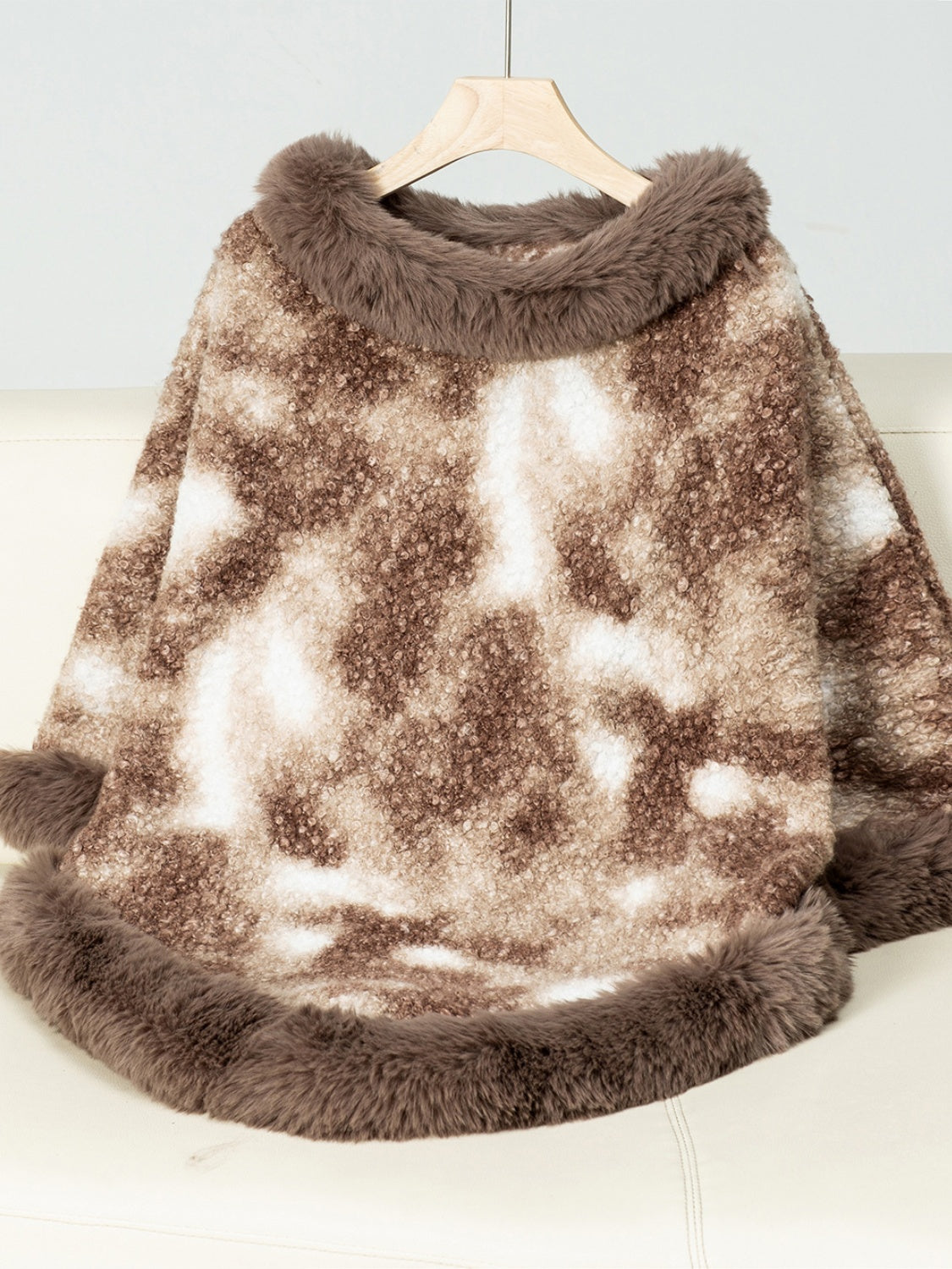 Furry Contrast Three-Quarter Poncho (many colors)