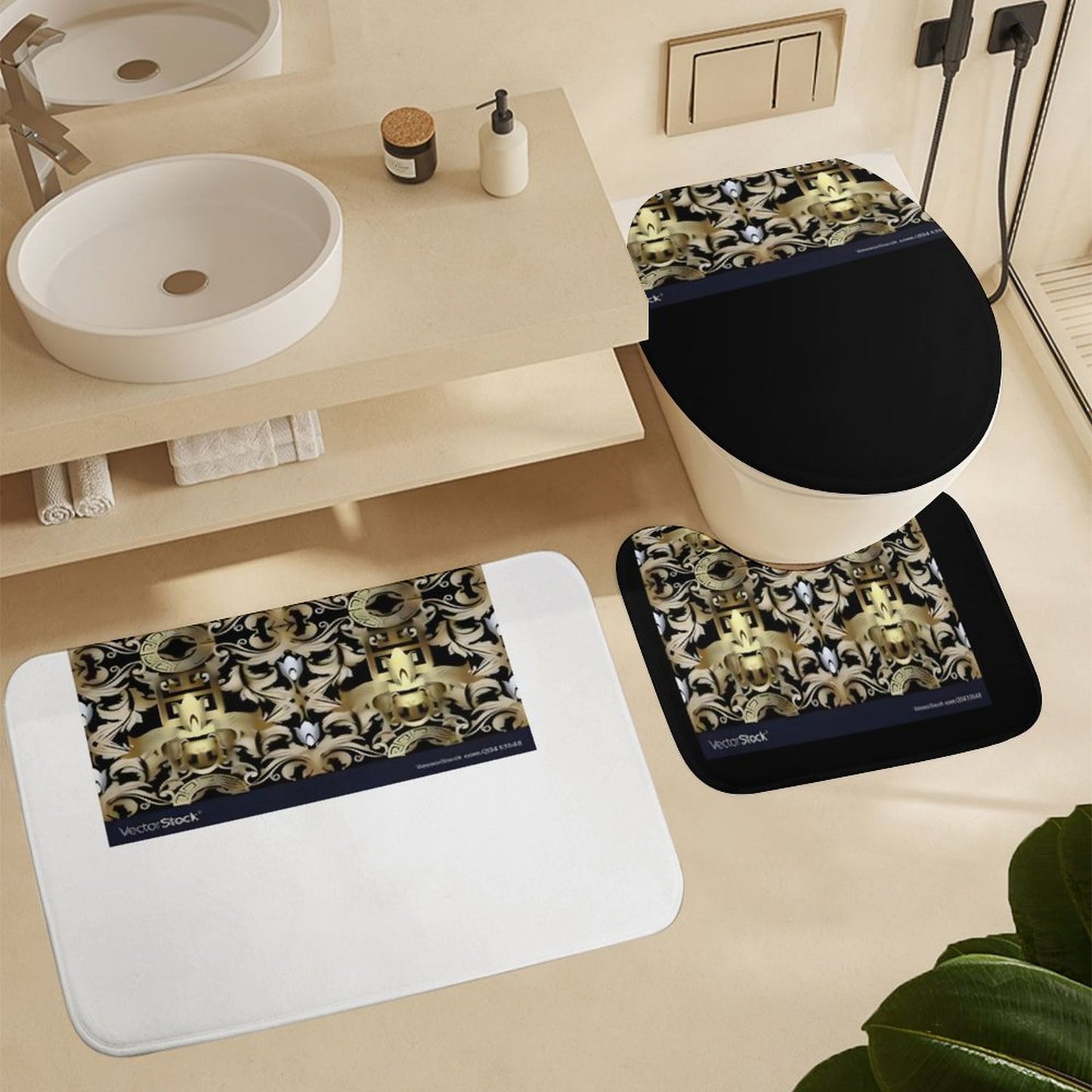 Coral Velvet Restroom Rug Set of 3-19.7"x31.5"/50x80cm