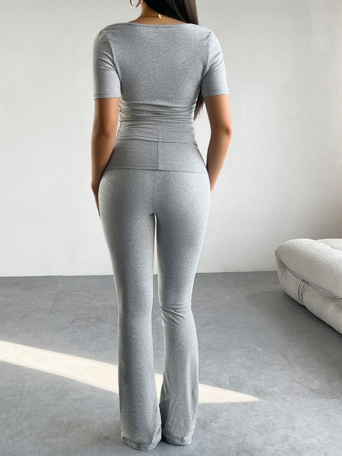 Short Sleeve Top and Pants Set-SMALL-XL