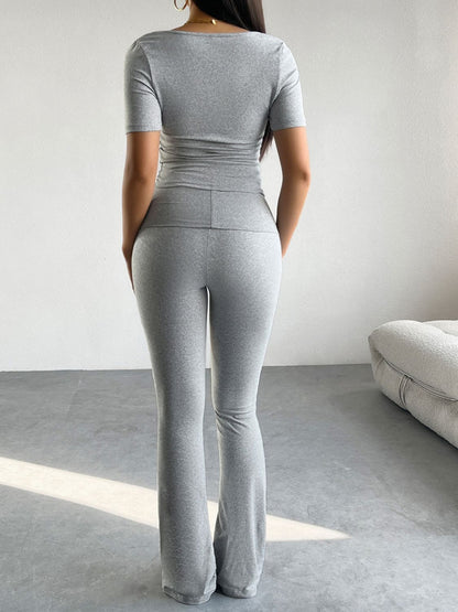 Short Sleeve Top and Pants Set-SMALL-XL
