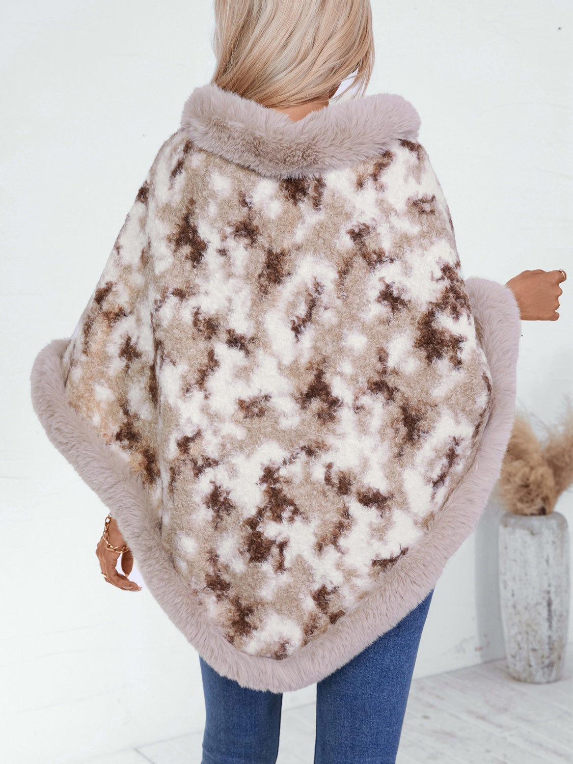 Furry Contrast Three-Quarter Poncho (many colors)