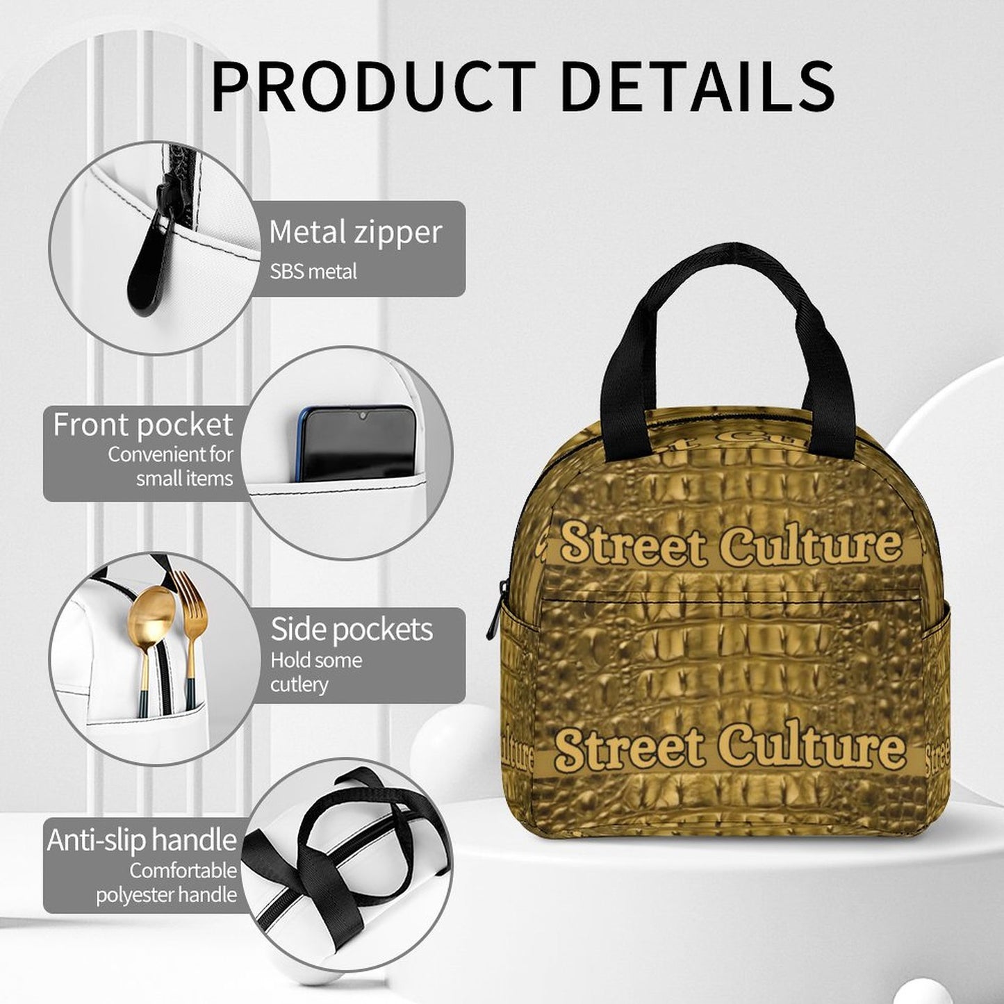 STREET CULTURE Alligator Large Insulated Lunch Tote Bag for Adults (waterproof/leakproof)