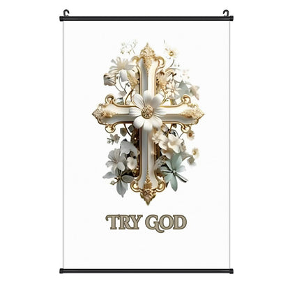 Canvas Hanging Poster with Scrolls-16"x24"/ 40x60cm-TRY GOD
