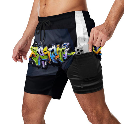 COLORFUL GRAFFITI Men's Beach/GYM Shorts with 4 Pockets-SMALL-3XL