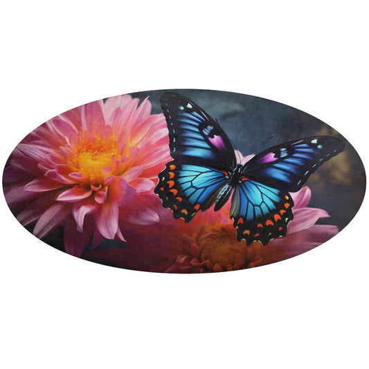 BLUE BUTTERFLY Round Coral Velvet Warm Floor Mat