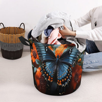 Oxford Collapsible Laundry Basket-BLUE BUTTERFLY