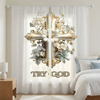 Sheer Curtain(All-Over Printing)-TRY GOD