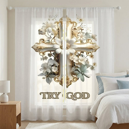 Sheer Curtain(All-Over Printing)-TRY GOD