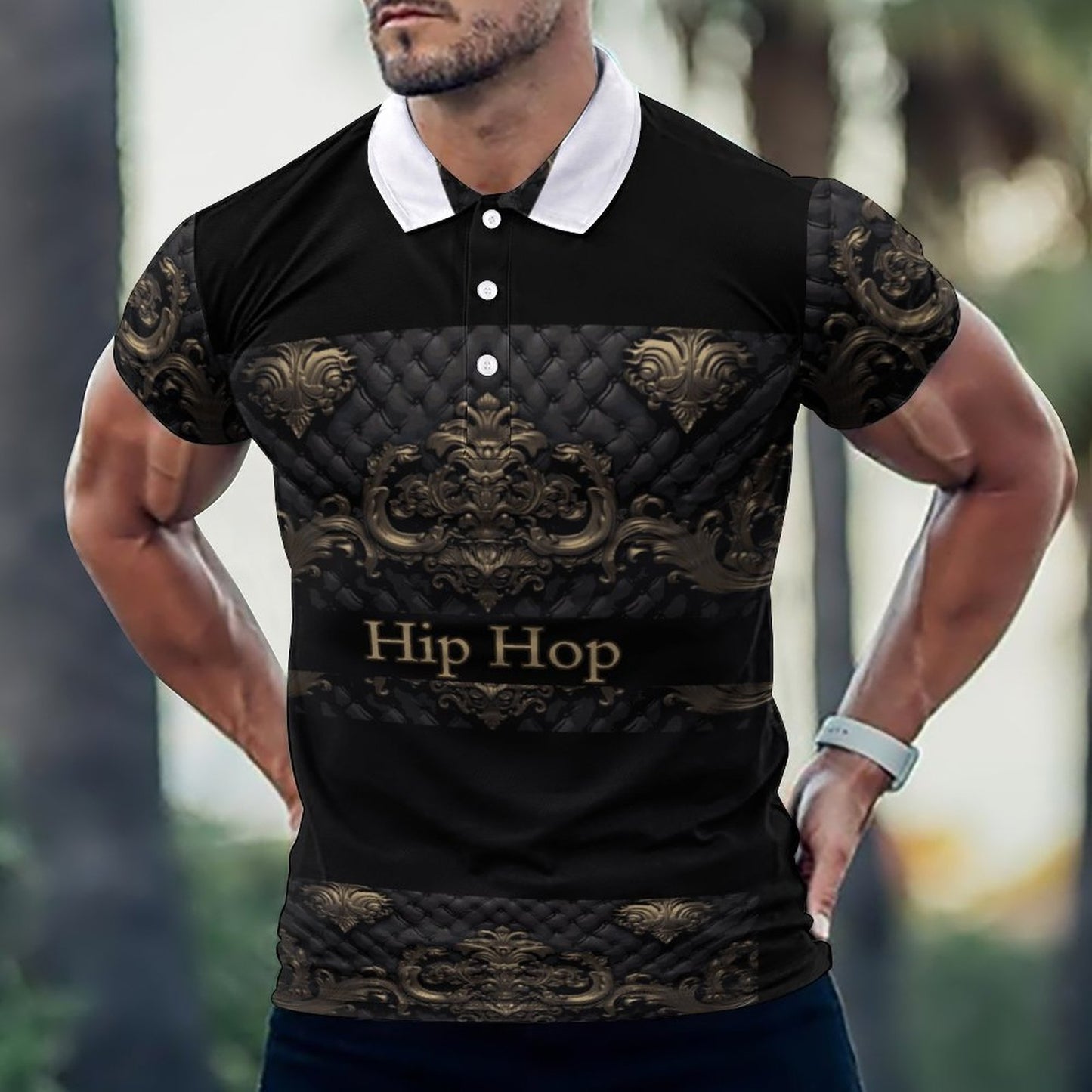 Custom Polo Shirts with All-Over printing Design Straight B612