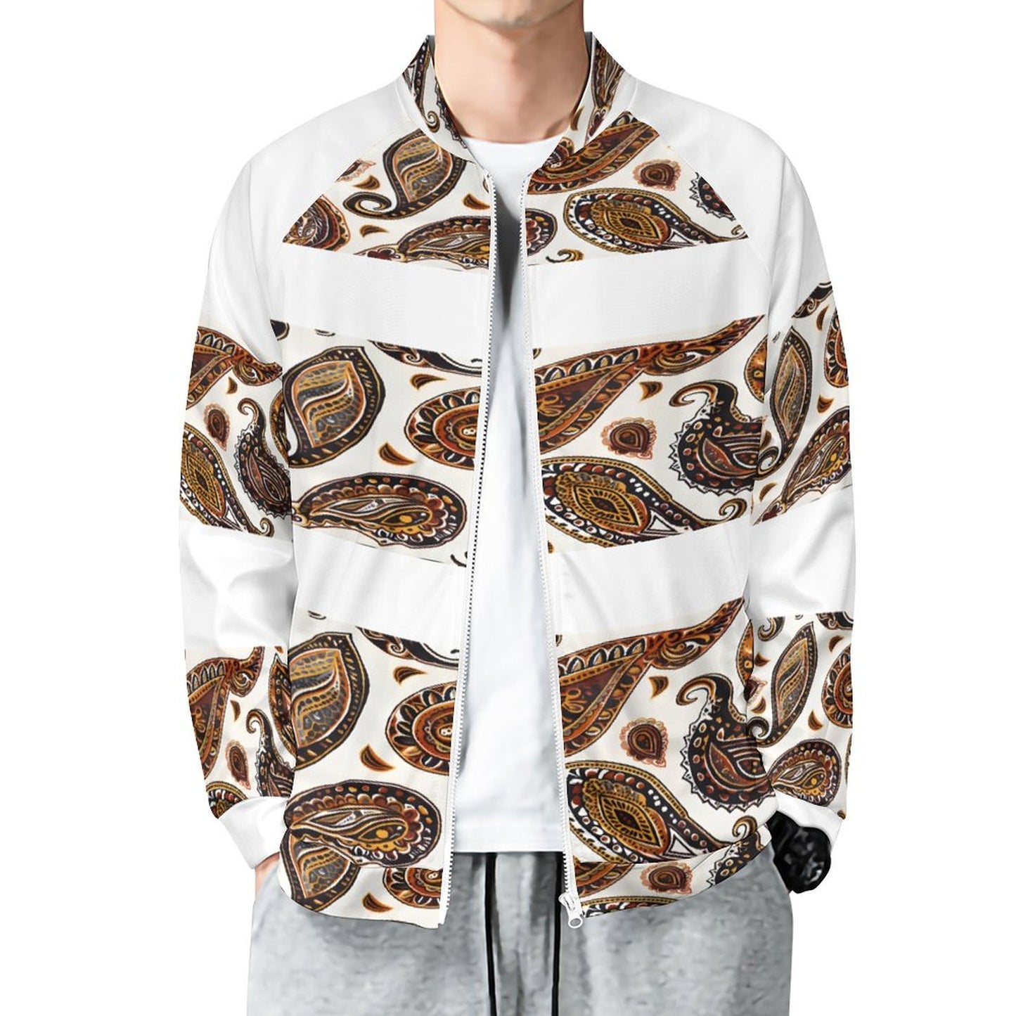 ORANGE PAISLEY Raglan Zipper Jacket-SMALL-5XL