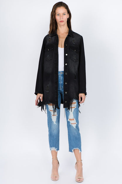 American Bazi Distressed Frayed Hem Denim Jacket (S/M/L)