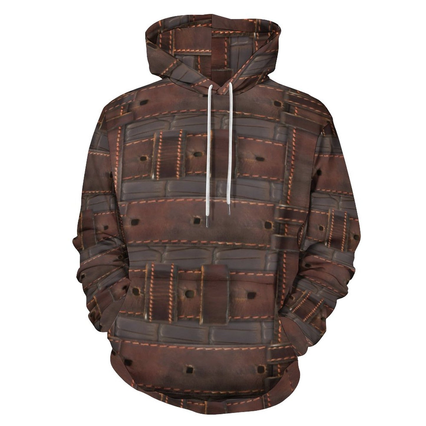 RUGGED LEATHER BUCKLE Print Men's Hoodie with Double-layer Cap-SMALL-6XL