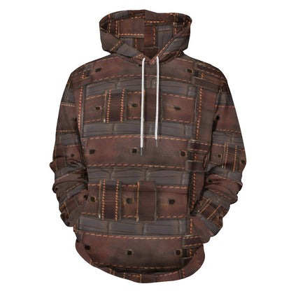 RUGGED LEATHER BUCKLE Print Men's Hoodie with Double-layer Cap-SMALL-6XL