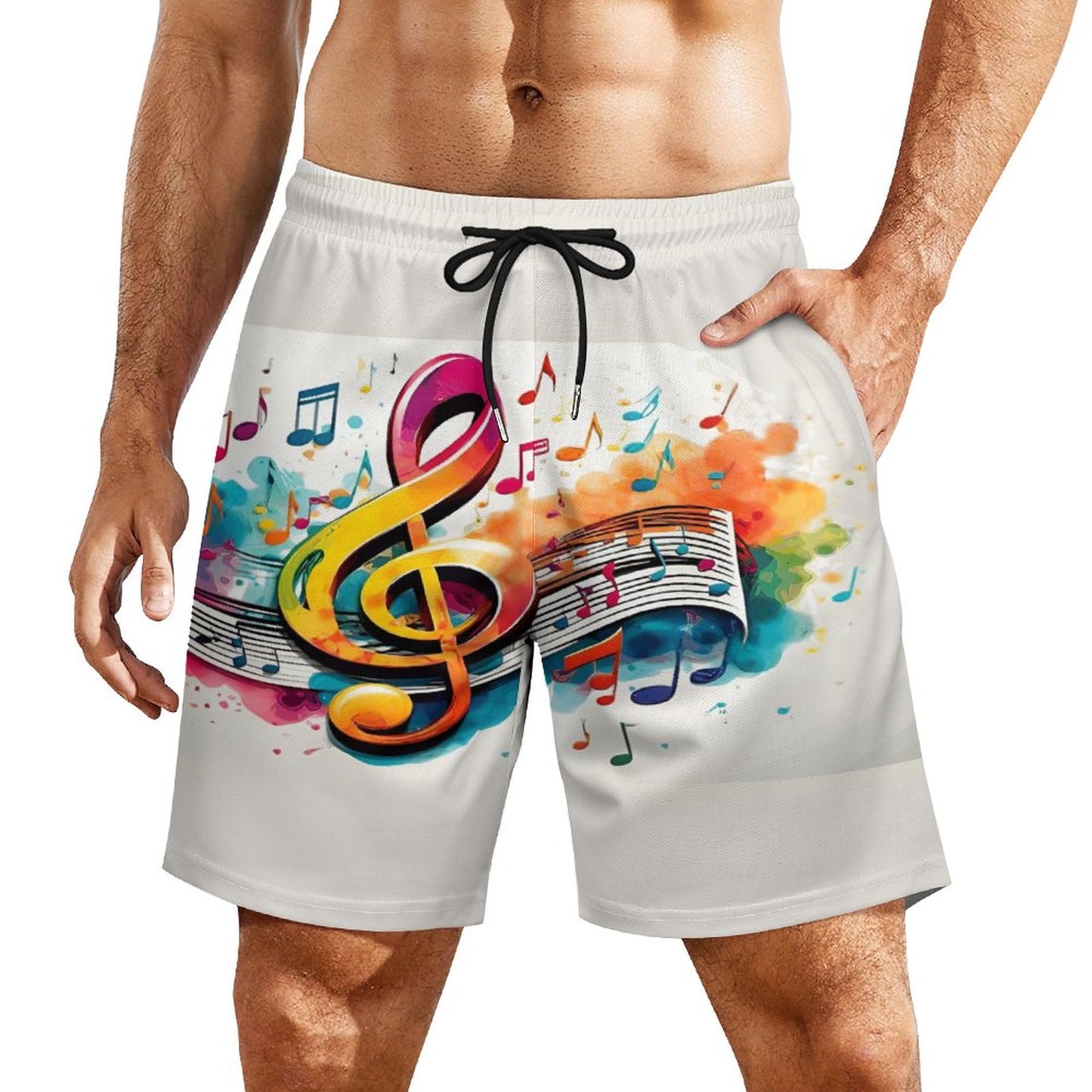 MUSIC GRAFFITI Men's Beach/GYM Shorts with 4 Pockets-SMALL-3XL