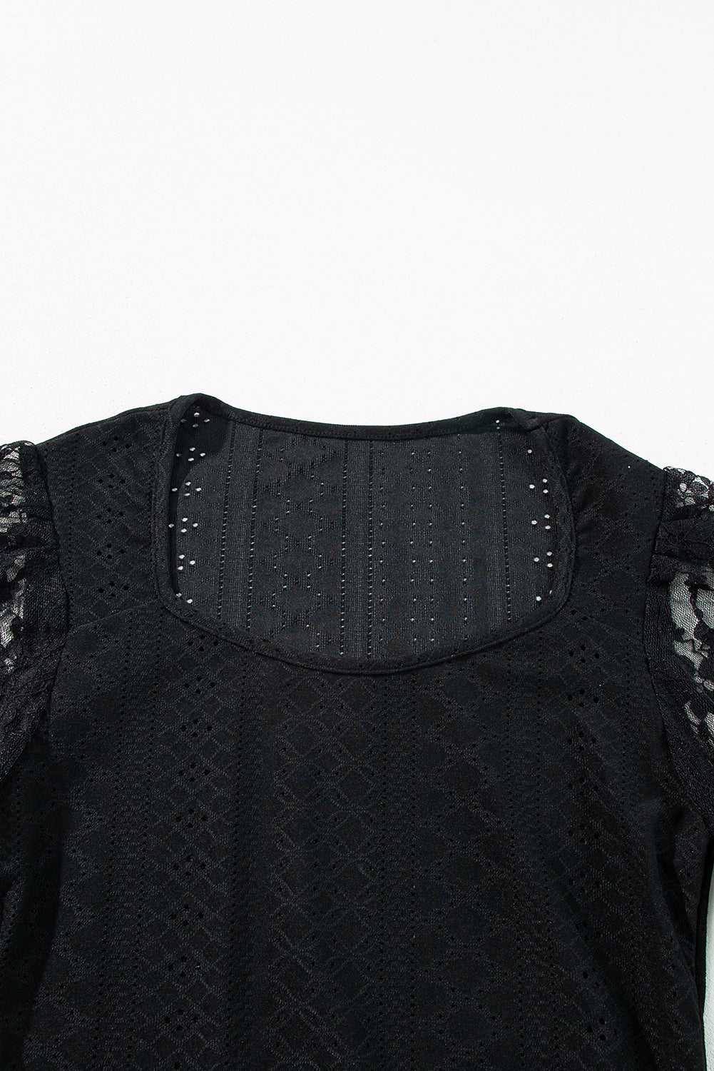 Eyelet Lace Long Sleeve Bodysuit (white/black)-SMALL-XL