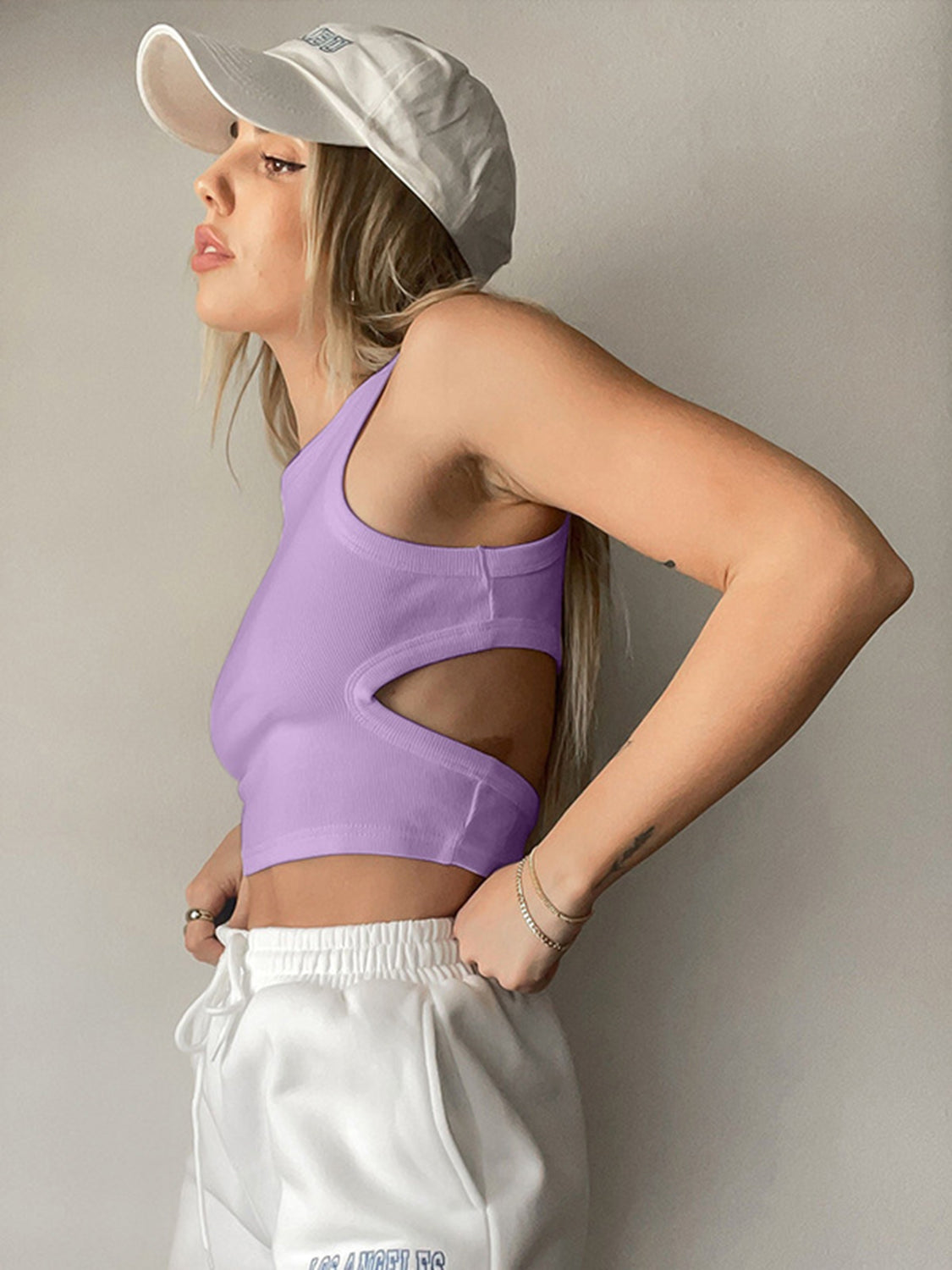 Cutout Round Neck Tank-*XS-L (white/gray/moss/orange/black/caramel/mid green/lemon/lavender)