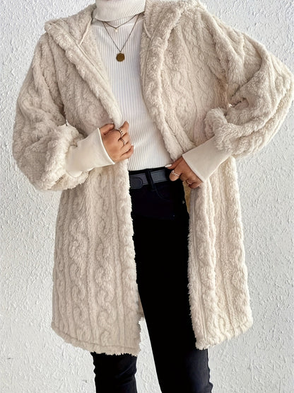 Open Front Long Sleeve Fuzzy Hooded Fur Coat-SMALL-XL