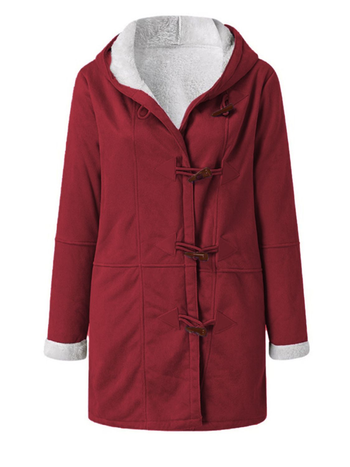 Full Size Pocketed Long Sleeve Hooded Toggle Jacket (many colors) -*SMALL-5XL