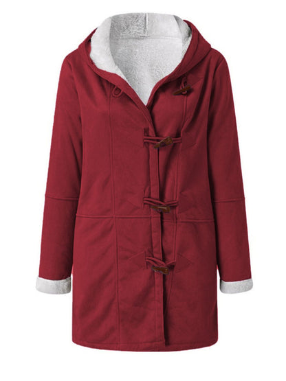 Full Size Pocketed Long Sleeve Hooded Toggle Jacket (many colors) -*SMALL-5XL