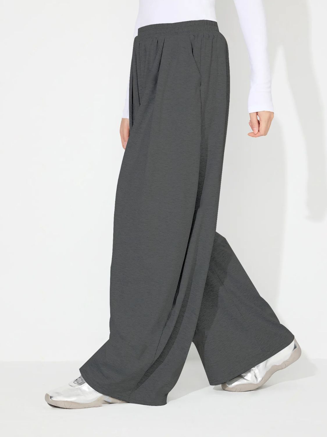 Elastic Waist Wide Leg Pants with Pockets (black/light grey/dark grey)-SMALL-XL