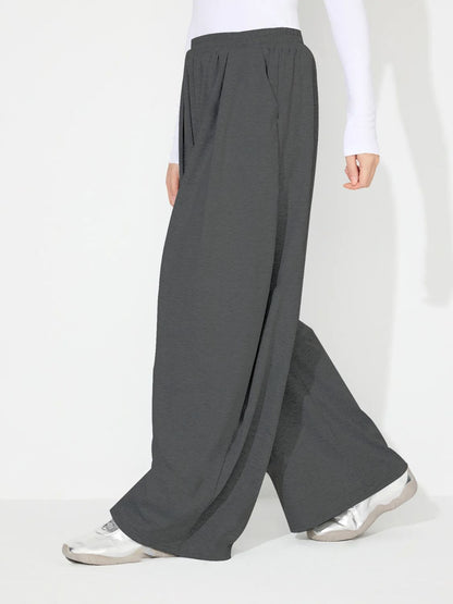 Elastic Waist Wide Leg Pants with Pockets (black/light grey/dark grey)-SMALL-XL