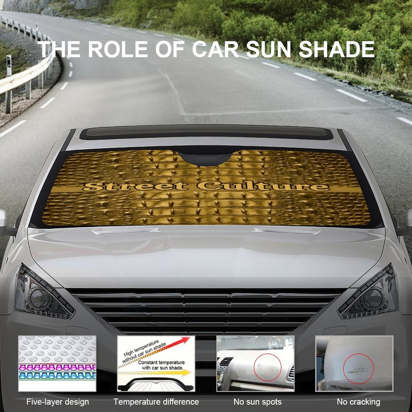 STREET CULTURE Alligator Car Sun Shade Cover-2 SIZES (oxford cloth/foam/aluminum foil)