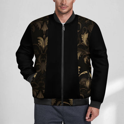 BLACK & GOLD ACCENT Zipper Bomber Jacket-SMALL-5XL