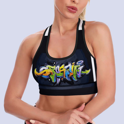 COLORFUL GRAFFITI PADDED b/w Yoga Sports Bra (detachable pads)