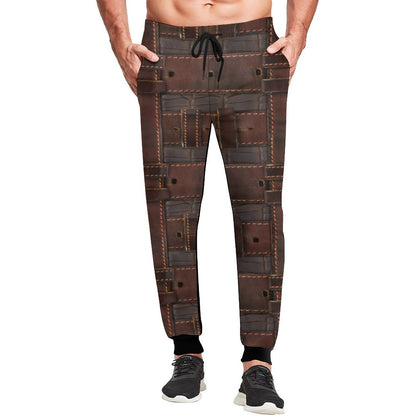RUGGED LEATHER BUCKLE Print Men's Black on Back Sweatpants-SMALL-3XL