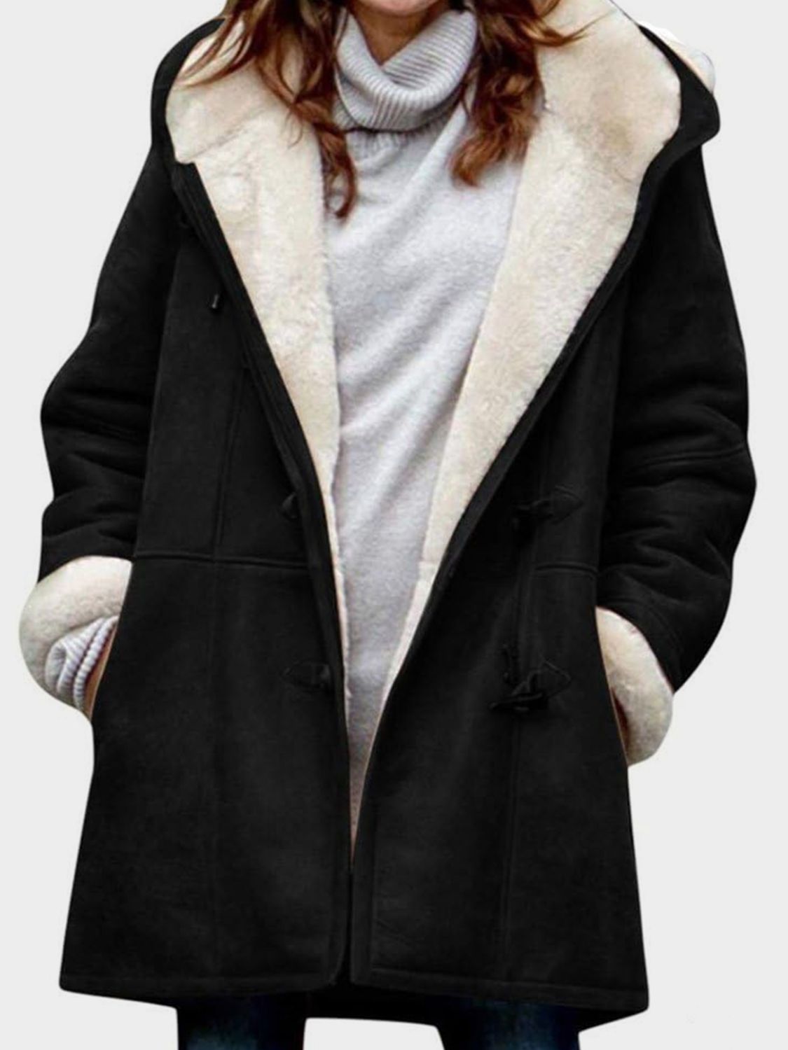 Full Size Pocketed Long Sleeve Hooded Toggle Jacket (many colors) -*SMALL-5XL