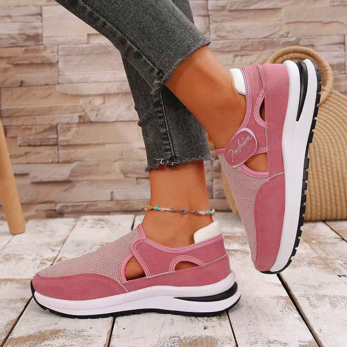 Mesh Round Toe Sneakers (red/navy/black/pink)