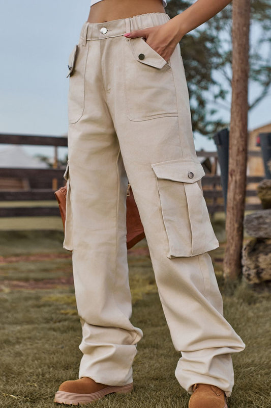 UNSEX Loose Fit Long Cargo Pants with Pockets-SMALL-2XL