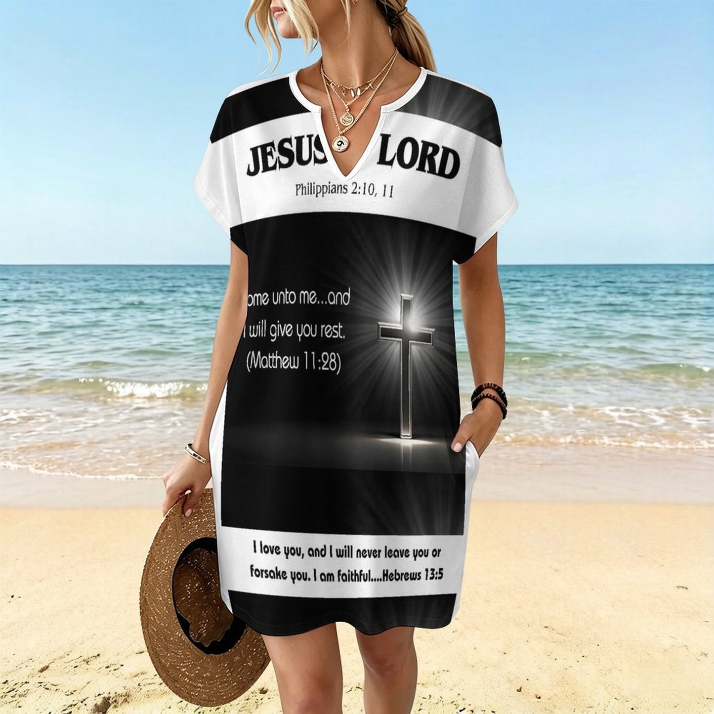 200gsm Women's Casual V Neck Dress(All-Over Printing)