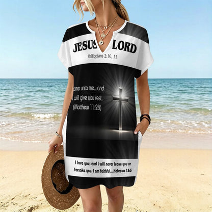 200gsm Women's Casual V Neck Dress(All-Over Printing)