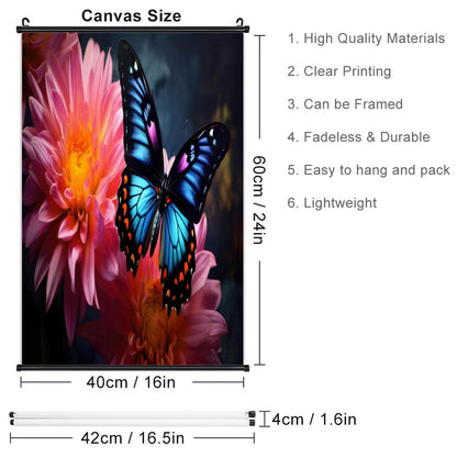BLUE BUTTERFLY Canvas Hanging Poster with Scrolls-16"x24"/ 40x60cm