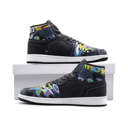 COLORFUL GRAFFITI Unisex Leather High Top Sneakers