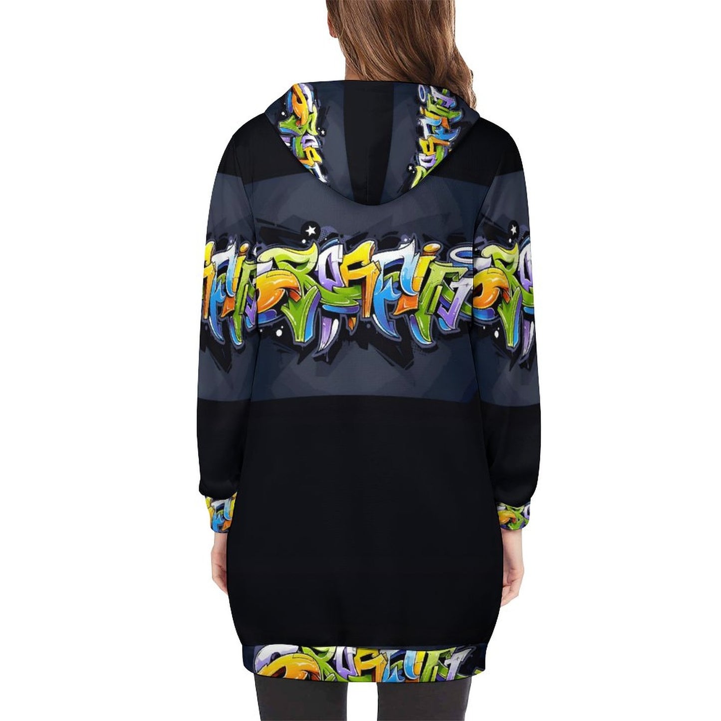 COLORFUL GRAFFITI Full Zipper Long Sleeve Hoodie Dress-SMALL-5XL