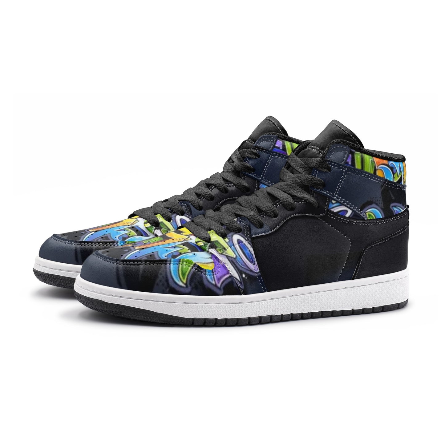 COLORFUL GRAFFITI Unisex Leather High Top Sneakers