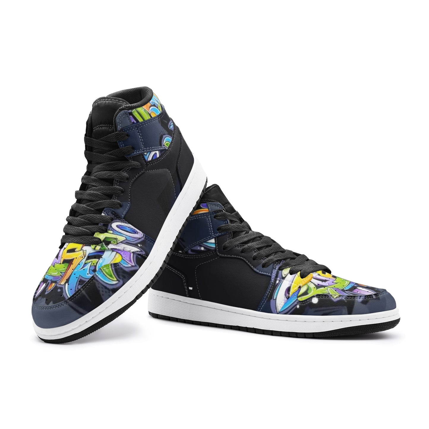 COLORFUL GRAFFITI Unisex Leather High Top Sneakers