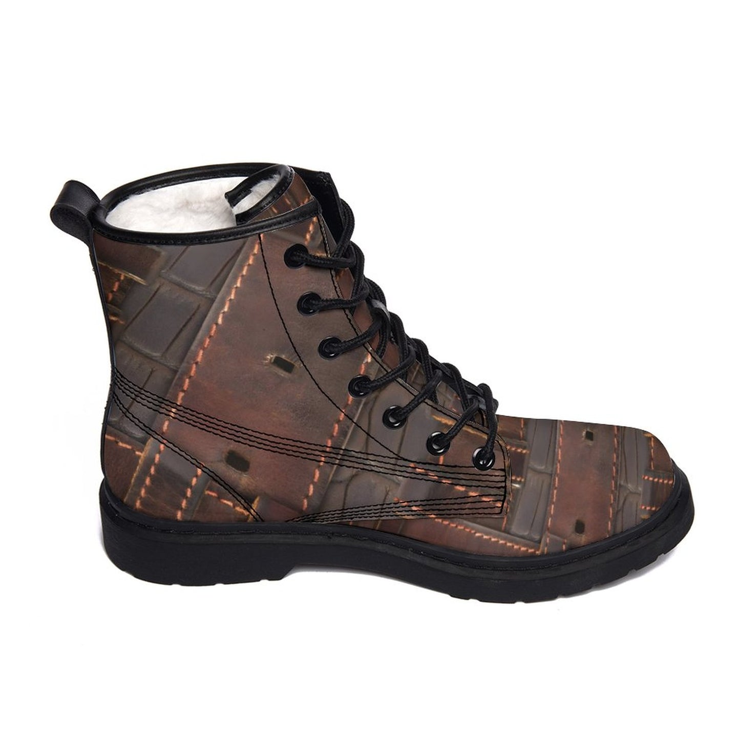 RUGGED LEATHER BUCKLE Print Unisex Plush Fur Boots