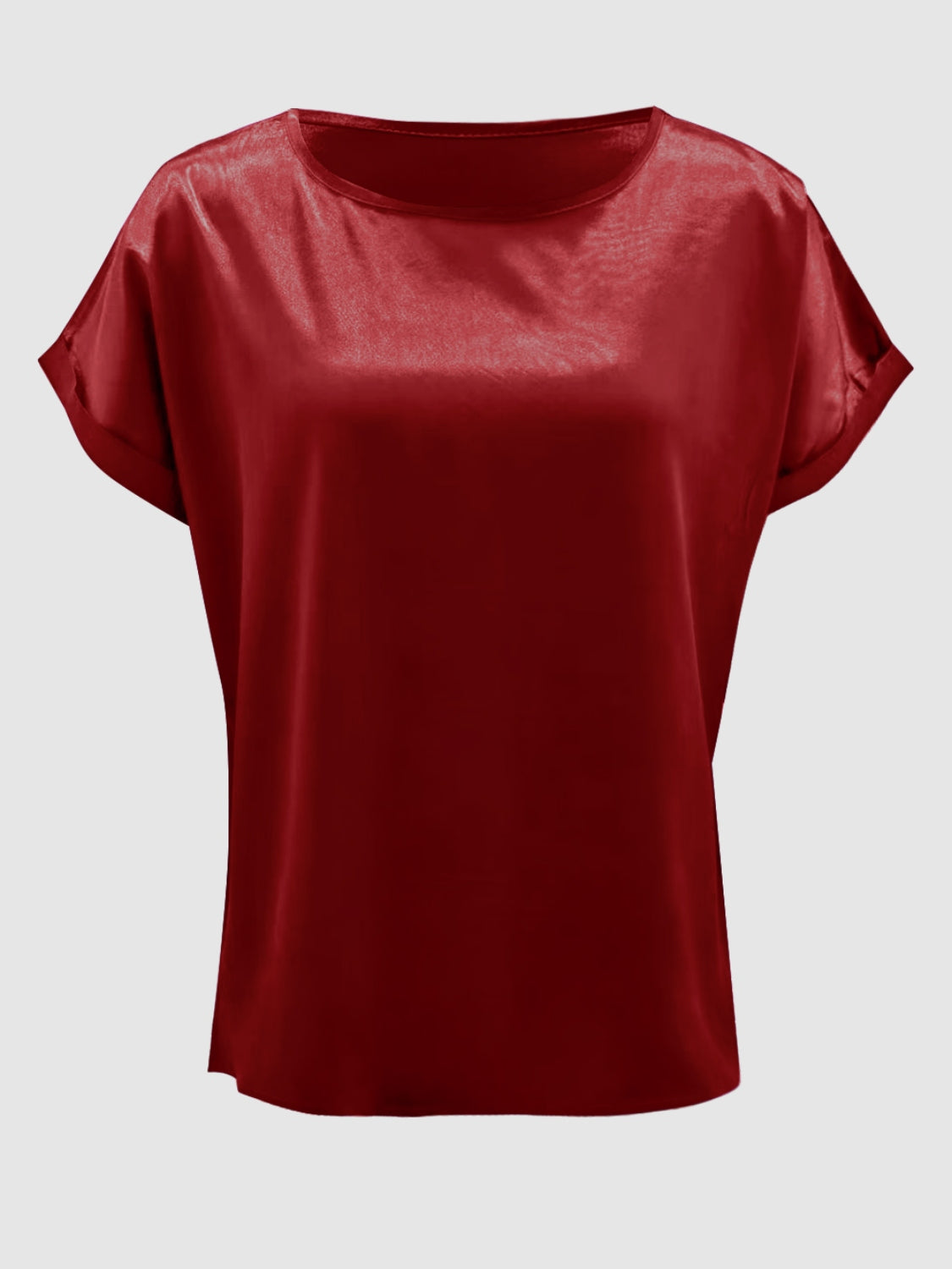 Satin Round Neck Short Sleeve Blouse (black/white/royal blue/lilac/pink/blue/burgundy/green)-SMALL-2XL