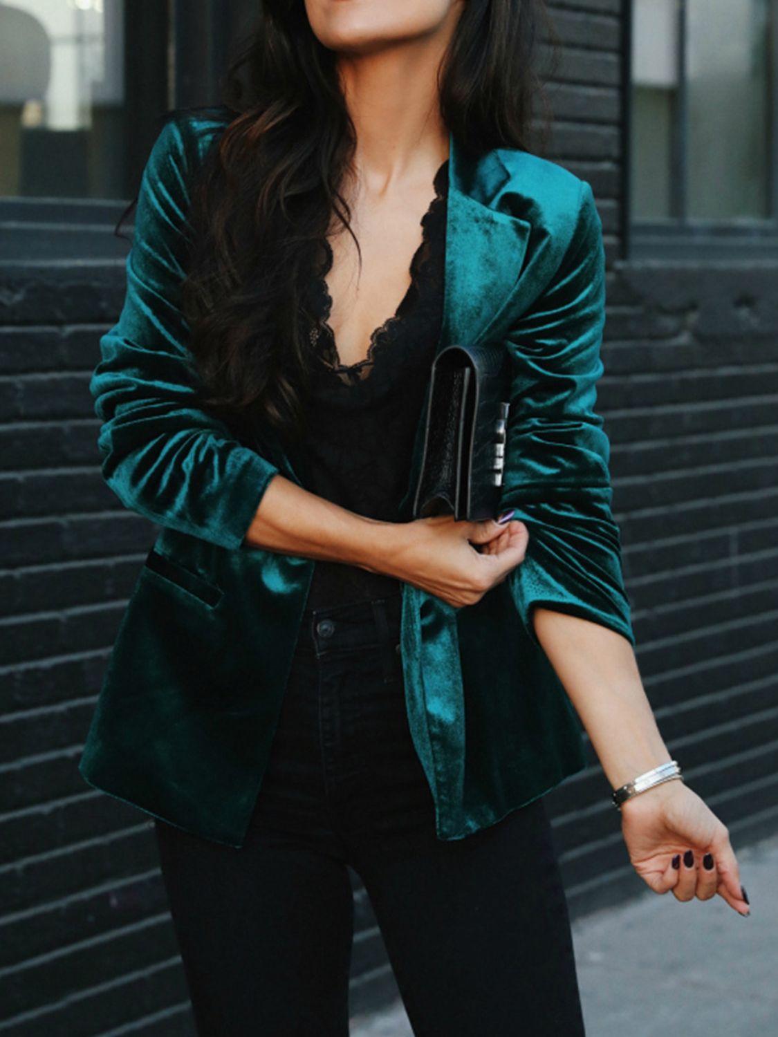 Velvet Button Up Lapel Collar Blazer (Teal/black/burgundy)-SMALL-2XL