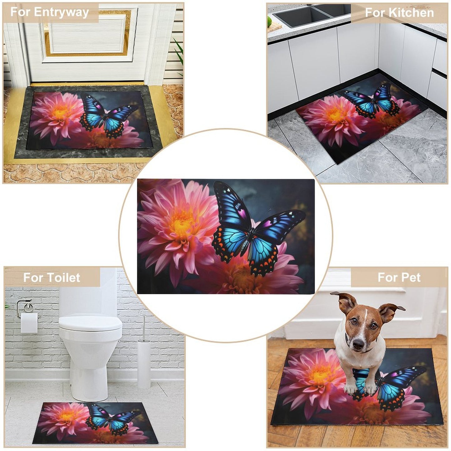 BLUE BUTTERFLY Crystal Velvet Bedroom Floor Mat