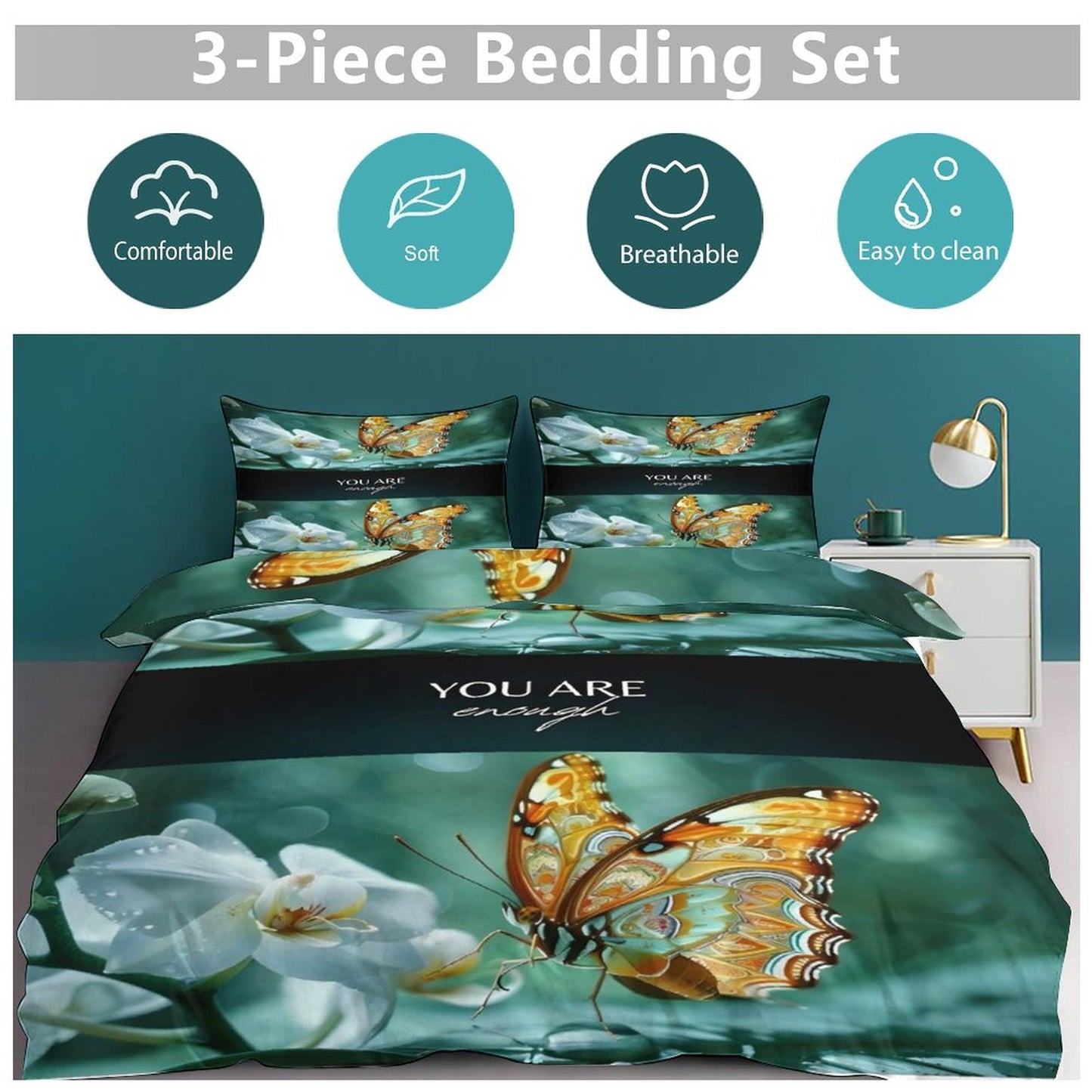 3-Piece Bedding Set (QUEEN) 90"x90"/ 229x229cm (Dual-sided Printing)-YOU ARE ENOUGH