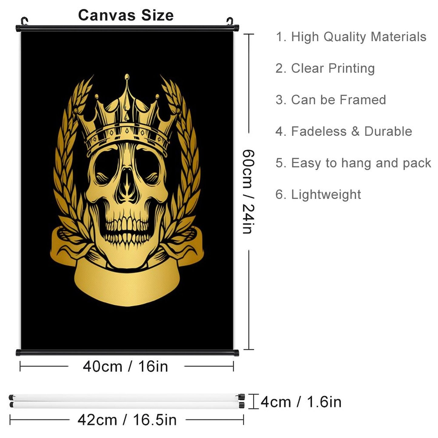Canvas Hanging Poster with Scrolls-16"x24"/ 40x60cm-GOLD SKULL
