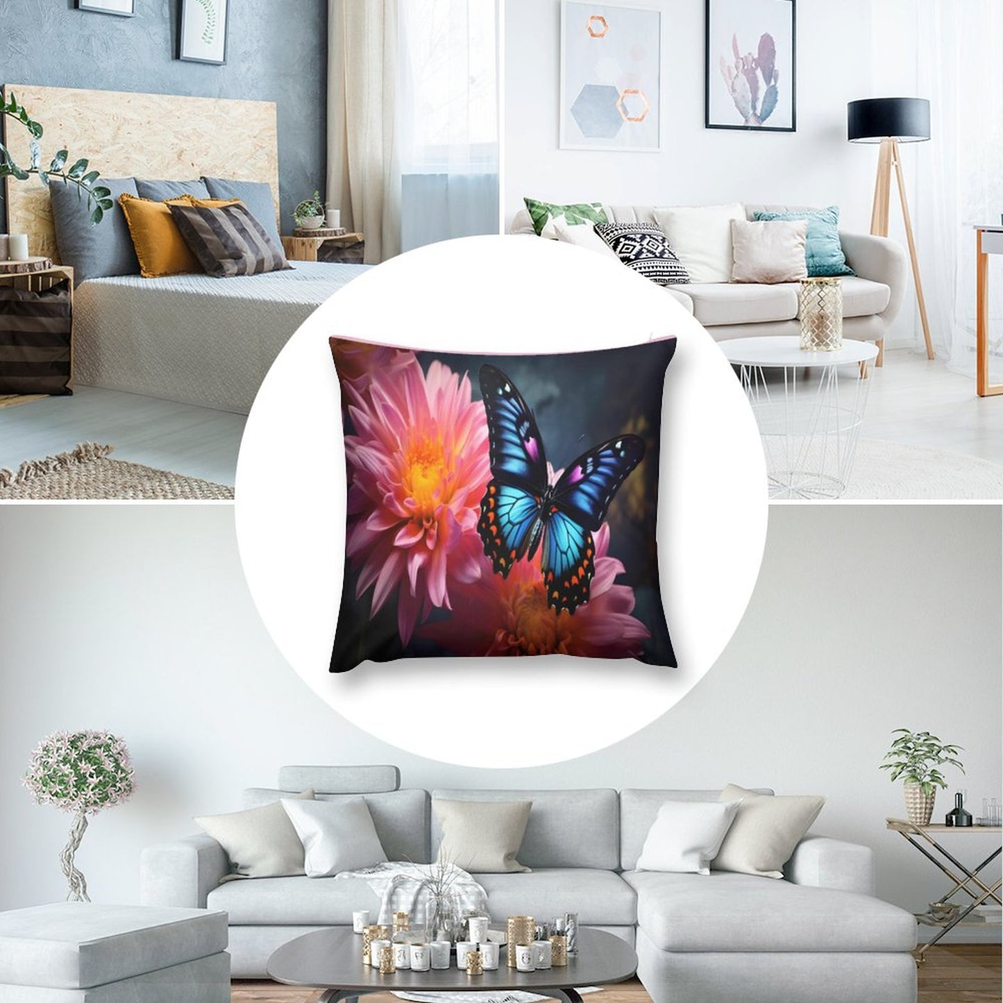 BLUE BUTTERFLY Plush Pillowcase Set of 4