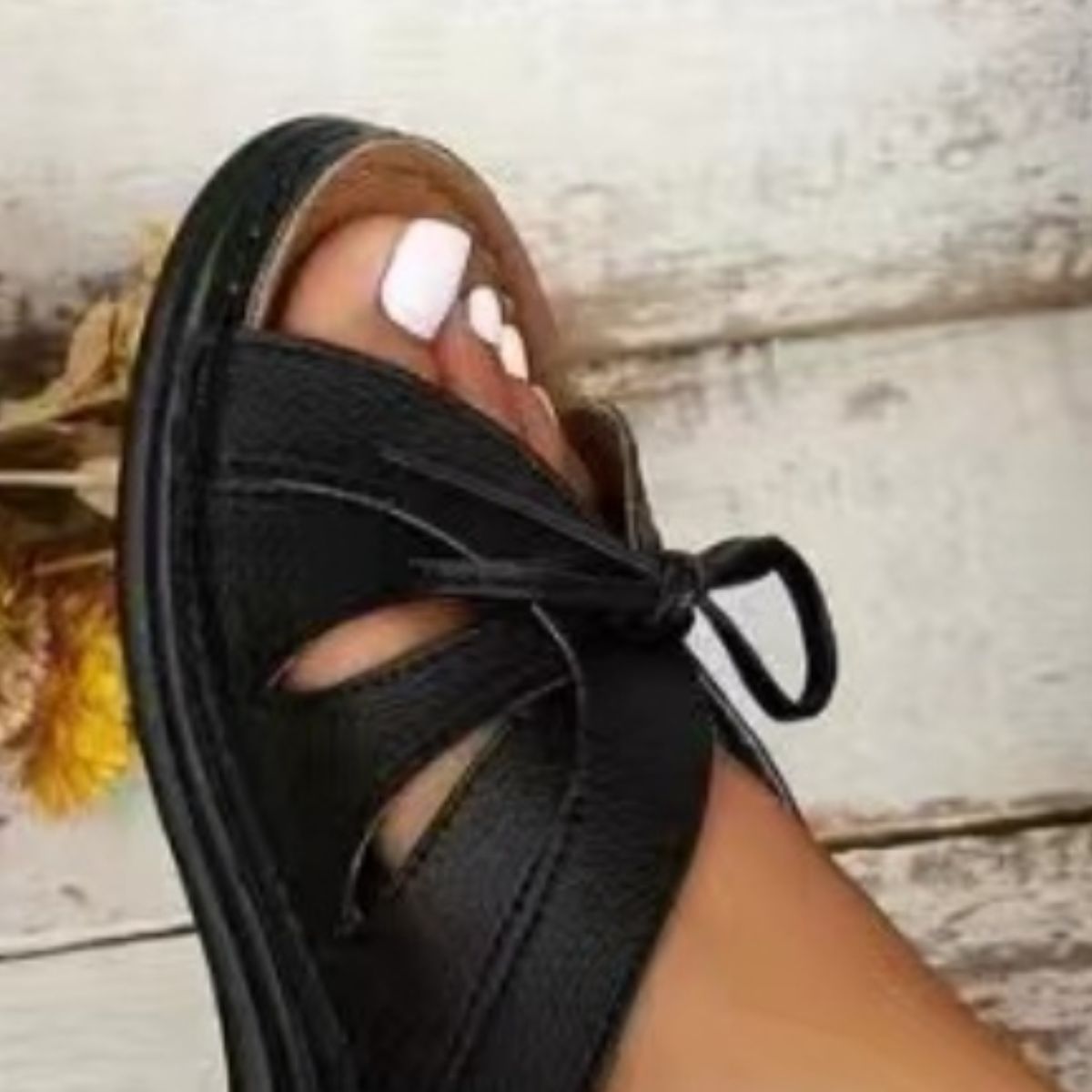 Tied Open Toe Low Heel Sandals (deep red/white/royal blue/black/light yellow)